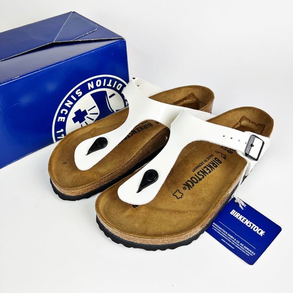 Birkenstock Womens US Size 7 EU 38 Gizeh Patent White Birko-Flor Flip Flops - Picture 3 of 11